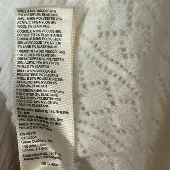 Free People Cream Ruffle Tie Blouse L Balloon Sleeve Boho Cottagecore Lace Knit - Picture 7 of 9